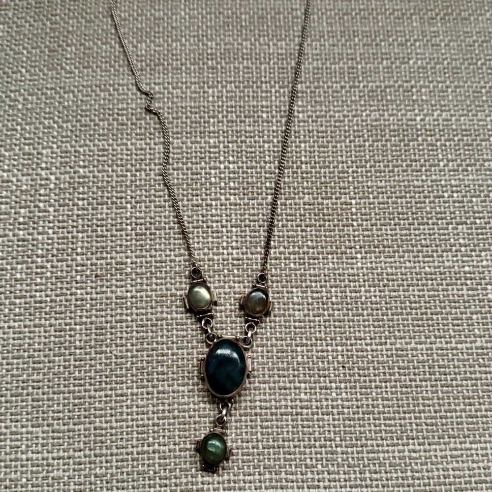 Italian silver 3 stone ombre blue lariat necklace